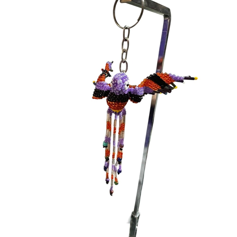 Beautiful Hummingbird Beaded Keychain Multicolor Purple - Picture 3 of 5